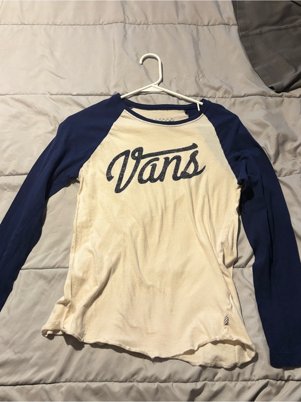 Vans Cream and Navy Long-Sleeve Raglan Tee with Script Logo